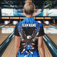 Load image into Gallery viewer, Blue flame Women bowling polo shirts Custom American flag Eagle Team bowling shirt, gift for bowlers NQS7403