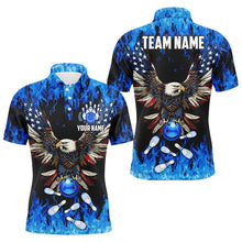 Load image into Gallery viewer, Blue flame Mens bowling polo shirts Custom American flag Eagle Team bowling shirts, gift for bowlers NQS7403