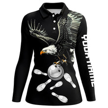 Load image into Gallery viewer, Black and white Women bowling polo shirts Custom Eagle Team bowling shirts, gift for bowlers NQS7405