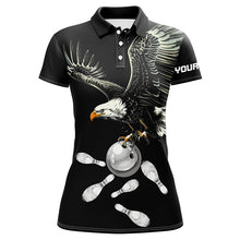Load image into Gallery viewer, Black and white Women bowling polo shirts Custom Eagle Team bowling shirts, gift for bowlers NQS7405