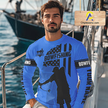 Load image into Gallery viewer, Carp hunter bowfishing black and blue American flag Custom UV sun protection Long sleeve Fishing Shirt NQS9818