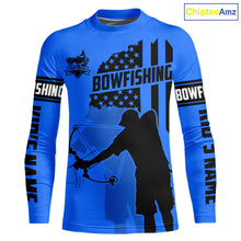 Load image into Gallery viewer, Carp hunter bowfishing black and blue American flag Custom UV sun protection Long sleeve Fishing Shirt NQS9818
