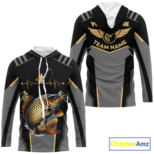 Personalized Black Carp Fishing jerseys, Team Carp Fishing Long Sleeve tournament shirts| Yellow NQS9822