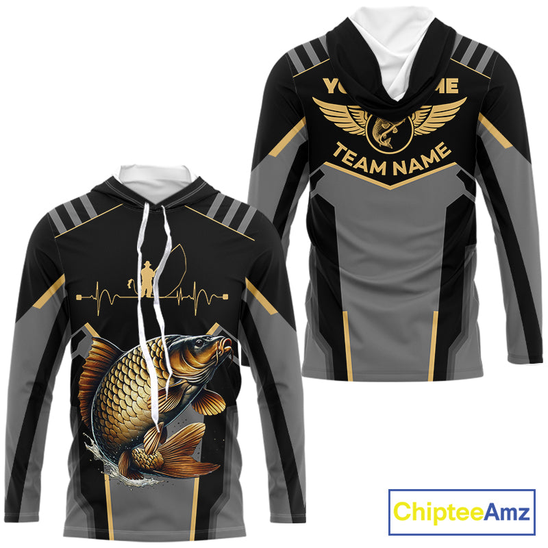 Personalized Black Carp Fishing jerseys, Team Carp Fishing Long Sleeve tournament shirts| Yellow NQS9822