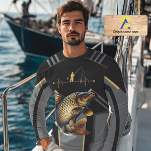 Personalized Black Carp Fishing jerseys, Team Carp Fishing Long Sleeve tournament shirts| Yellow NQS9822