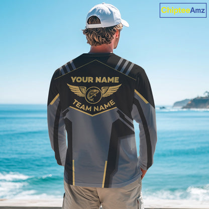 Personalized Black Carp Fishing jerseys, Team Carp Fishing Long Sleeve tournament shirts| Yellow NQS9822