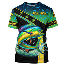 Load image into Gallery viewer, Mahi mahi fishing green scales UV protection Custom long sleeve fishing shirts, Dorado fishing jerseys NQS5393