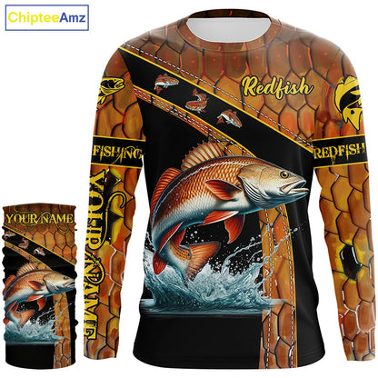 Redfish fishing scales UV protection Custom long sleeve fishing shirts, red drum fishing jerseys NQS5394