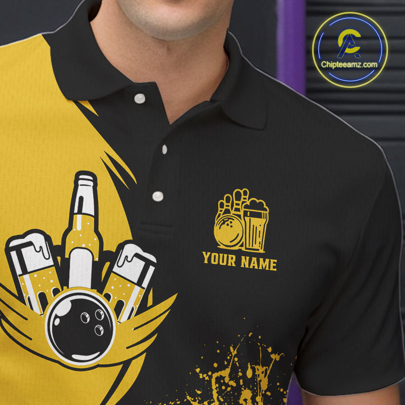 Funny yellow and black Bowling beer shirts for men custom My drinking team has a bowling problem NQS9927