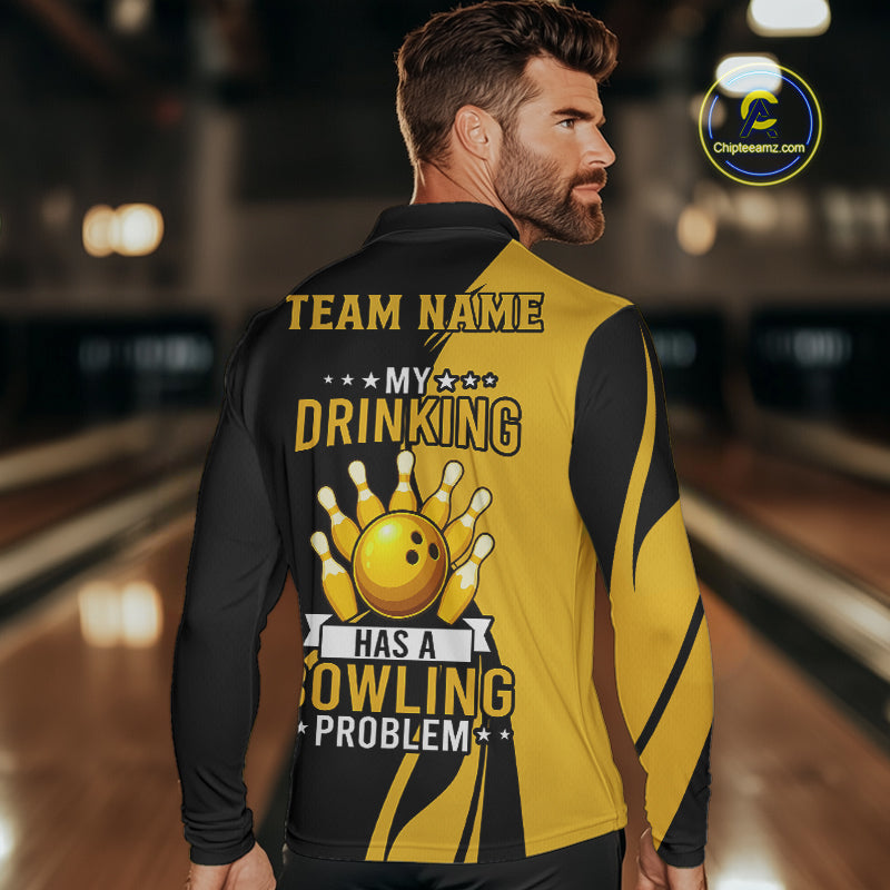 Funny yellow and black Bowling beer shirts for men custom My drinking team has a bowling problem NQS9927