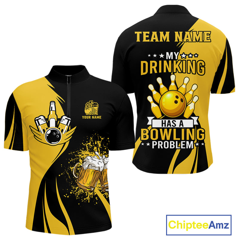 Funny yellow and black Bowling beer shirts for men custom My drinking team has a bowling problem NQS9927