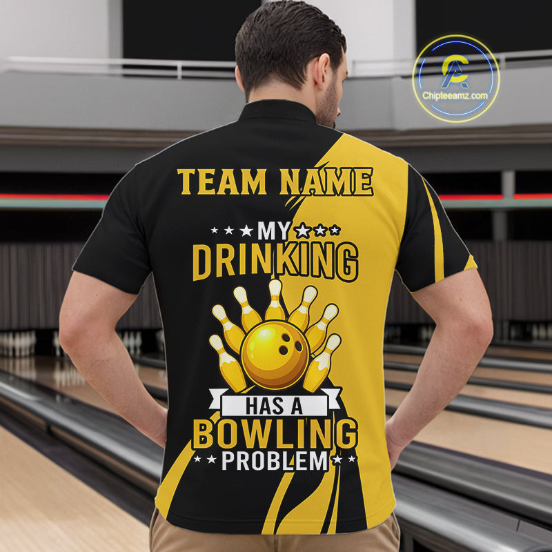 Funny yellow and black Bowling beer shirts for men custom My drinking team has a bowling problem NQS9927