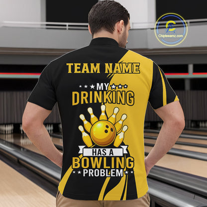 Funny yellow and black Bowling beer shirts for men custom My drinking team has a bowling problem NQS9927