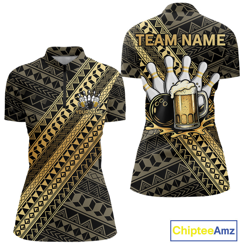 Yellow and Black tribal pattern Bowling and Beer shirts for Women custom Team Bowling jerseys outfit NQS9928