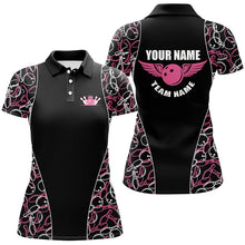 Load image into Gallery viewer, Black and pink Bowling pattern Polo, Quarter Zip Shirts For Women, Personalized Bowling Team Jerseys NQS7724