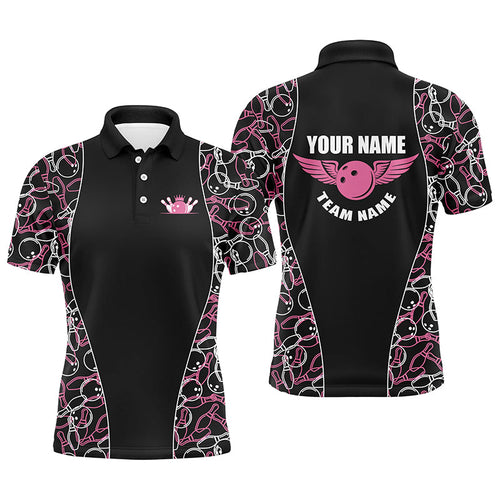 Black and pink Bowling pattern Polo, Quarter Zip Shirts For Men, Personalized Bowling Team Jerseys NQS7724
