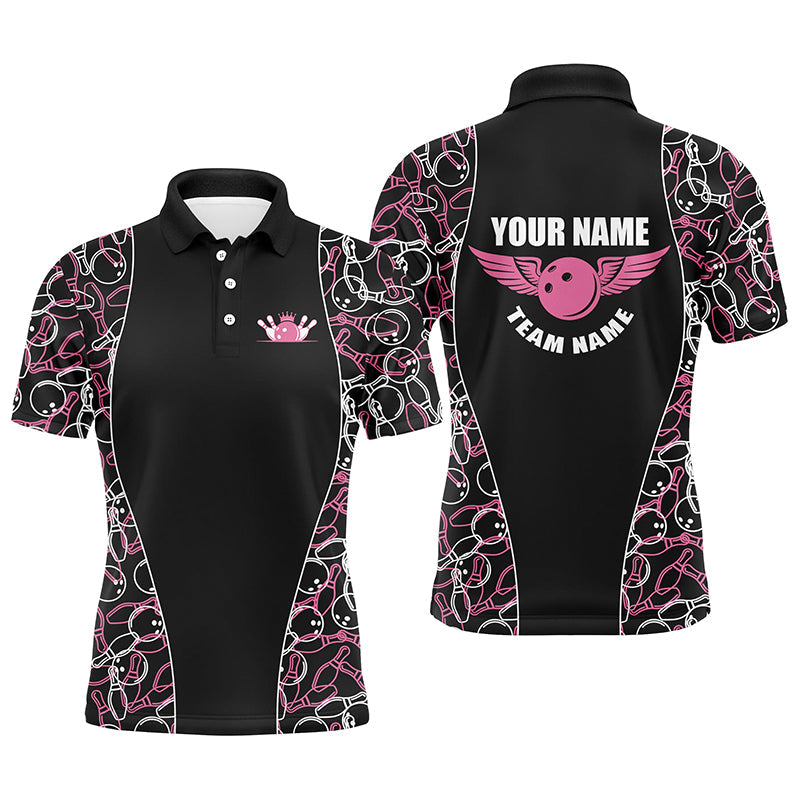 Black and pink Bowling pattern Polo, Quarter Zip Shirts For Men, Personalized Bowling Team Jerseys NQS7724