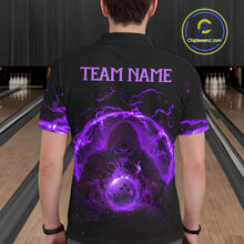 Load image into Gallery viewer, Mens bowling polo, 1/4 zip shirts Custom purple flame skull bowling team jerseys, gift for Bowlers NQS10057