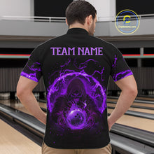 Load image into Gallery viewer, Mens bowling polo, 1/4 zip shirts Custom purple flame skull bowling team jerseys, gift for Bowlers NQS10057