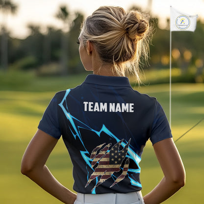 Vintage American Flag blue lightning Women Golf polo shirts Custom patriotic Golf outfit For ladies NQS10059