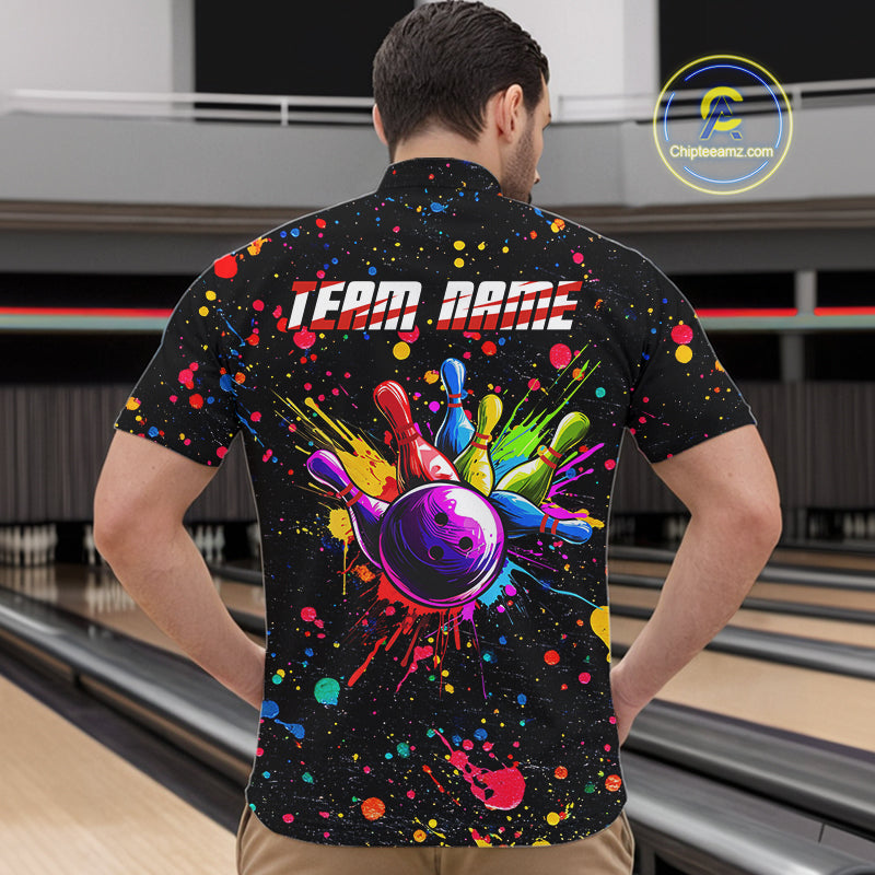 Colorful bowling jerseys Bowling Polo, 1/4 Zip Shirt for Men Custom Bowling Team shirts for bowlers NQS10363