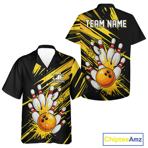 Black and Yellow Bowling Hawaiian Shirt Custom Bowling Team shirts for bowlers NQS10365