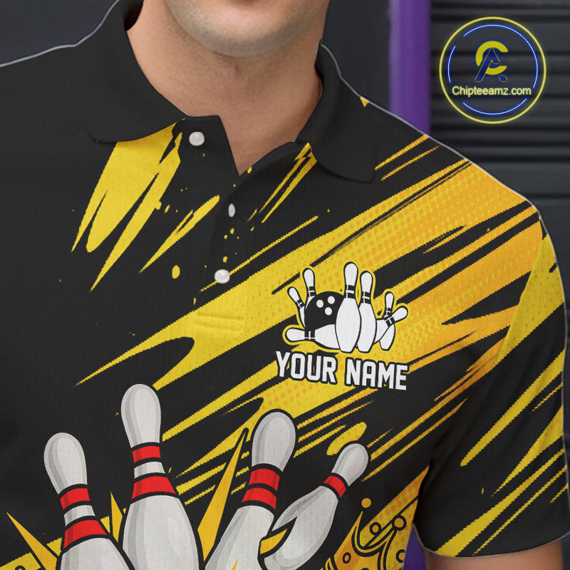Black and Yellow Bowling Polo, 1/4 Zip Shirt for Men Custom Bowling Team shirts for bowlers NQS10365