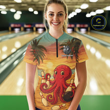 Load image into Gallery viewer, Funny Octopus Bowling Polo, Quarter Zip shirts for Women Custom Octopus Team bowling jersey NQS10587