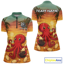 Load image into Gallery viewer, Funny Octopus Bowling Polo, Quarter Zip shirts for Women Custom Octopus Team bowling jersey NQS10587