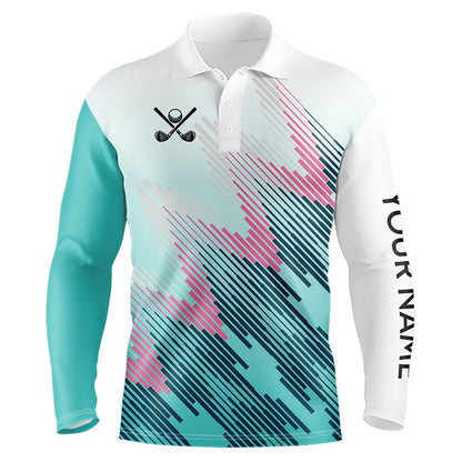 Cyan Blue pattern Mens Golf Polo Shirts Custom Mens Golf Tops, personalized golf gifts NQS9110