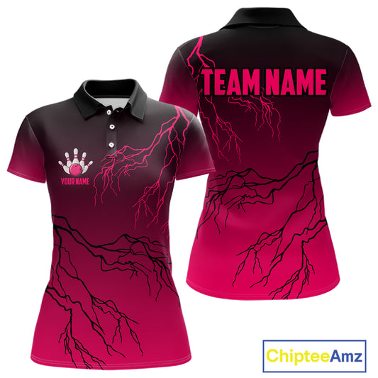 Black and Pink gradient Lightning thunder storm Bowling shirts for Women Custom Bowling Team Jerseys NQS11170