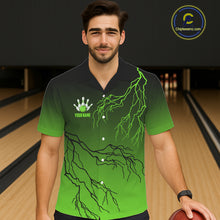 Load image into Gallery viewer, Black and Green gradient storm Lightning thunder Bowling Hawaiian shirts Custom Bowling Team Jerseys NQS11171