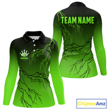 Load image into Gallery viewer, Black and Green gradient storm Lightning thunder Bowling shirts for Women Custom Bowling Team Jerseys NQS11171