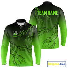 Load image into Gallery viewer, Black and Green gradient storm Lightning thunder Bowling shirts for Men Custom Bowling Team Jerseys NQS11171