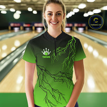 Load image into Gallery viewer, Black and Green gradient storm Lightning thunder Bowling shirts for Women Custom Bowling Team Jerseys NQS11171