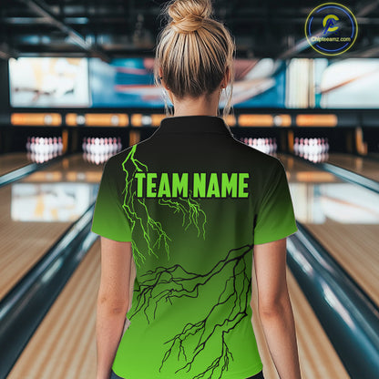 Black and Green gradient storm Lightning thunder Bowling shirts for Women Custom Bowling Team Jerseys NQS11171
