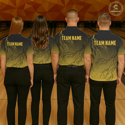 Black and Yellow gradient storm Lightning thunder Bowling shirts for Men Custom Bowling Team Jerseys NQS11172