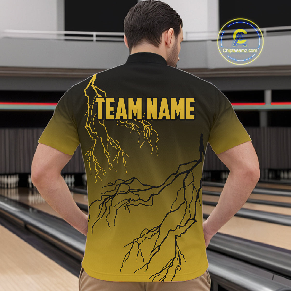 Black and Yellow gradient storm Lightning thunder Bowling shirts for Men Custom Bowling Team Jerseys NQS11172