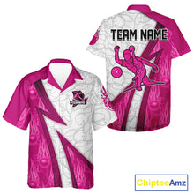 Load image into Gallery viewer, Custom Bowling Hawaiian Shirt Pink flame camo Bowling Button up shirts, Bowling Team jerseys NQS11585