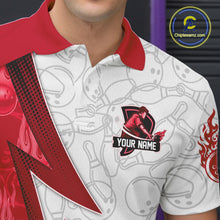 Load image into Gallery viewer, Custom Bowling Polo, Quarter Zip Shirt For Men Red flame camo Bowling shirts, Bowling Team jerseys NQS11586