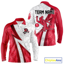 Load image into Gallery viewer, Custom Bowling Polo, Quarter Zip Shirt For Men Red flame camo Bowling shirts, Bowling Team jerseys NQS11586