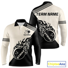 Load image into Gallery viewer, Custom Retro Beige and Black Flame Bowling Shirts For Men, Vintage Team Bowling League jerseys NQS11590