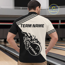 Load image into Gallery viewer, Custom Retro Beige and Black Flame Bowling Shirts For Men, Vintage Team Bowling League jerseys NQS11590