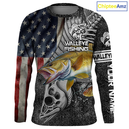 Walleye Fishing American Flag patriotic Custome 3D All Over Printed Shirts Personalized Fishing gift NQS340