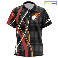Load image into Gallery viewer, Kid Golf polo shirts flame golf ball sport Custom golf outfit for Kid, unique golf gifts | Black NQS10066