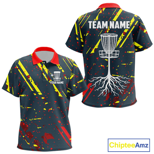 Blue, yellow and red background Kid Disc golf polo shirts Custom name disc golf clothing for team NQS10067