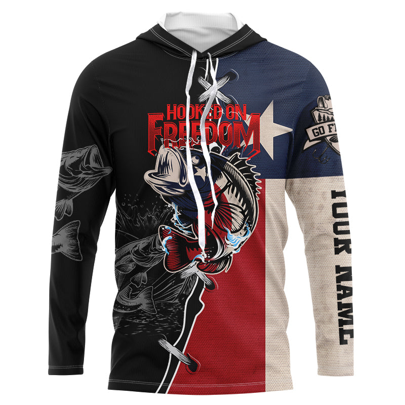 Texas Bass fishing patriotic Hooked on freedom Custom name performance long sleeves fishing shirts NQS2053
