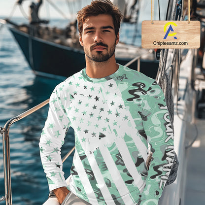 American flag Light green camo fishing personalized patriotic UV Protection camouflage Fishing jersey NQS10366