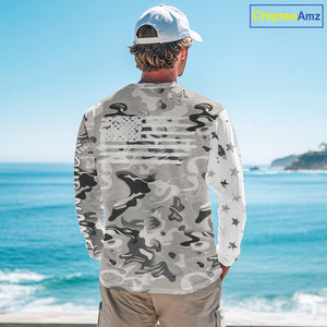 American flag Light gray camo fishing personalized patriotic UV Protection camouflage Fishing jersey NQS10367