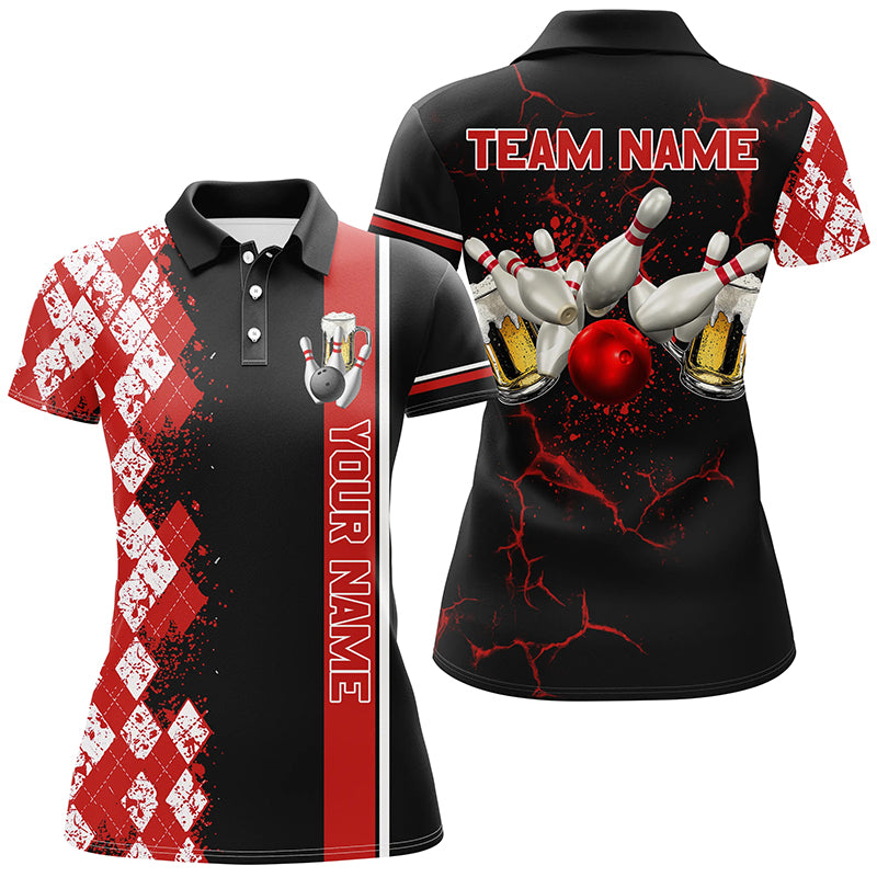 Black and Red Argyle Pattern Bowling Beer Custom Bowling Shirts For Women Bowling Team League Jerseys NQS8418